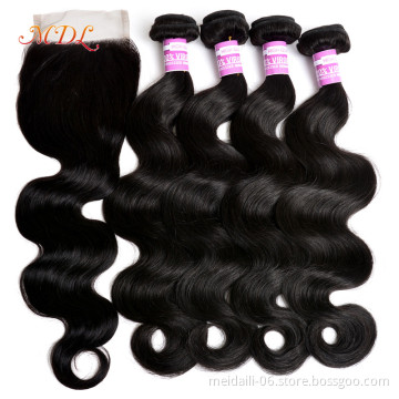 Cuticle Aligned Hair Body Wave Mink Black Style Wave Color Brazilian Human Hair Extension 4 Bundles With Closure